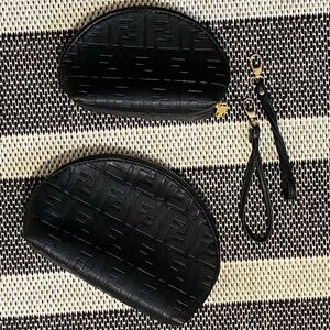 Designer inspired F Black Cosmetic Bags with Gold Accents Set of 2